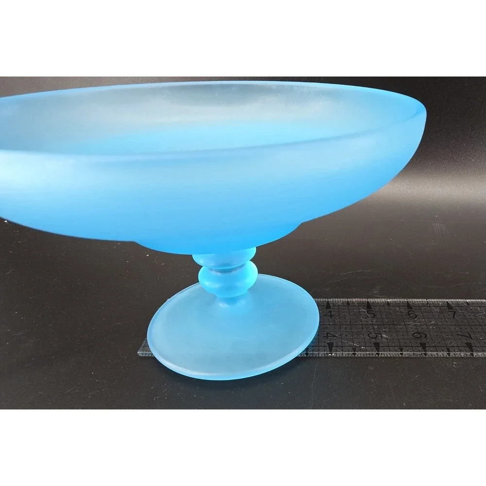 Vtg Tiffin Satin Sky Blue Glass Open Compote Round Pedestal 6.75x4.5